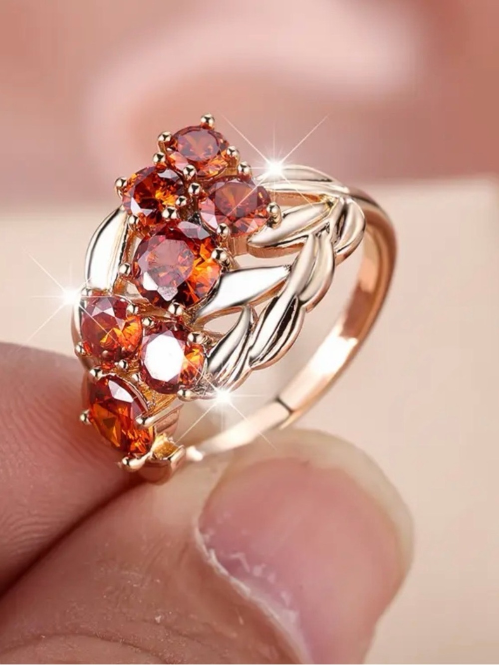 Gold Orange Garnet Style Stone Ring.